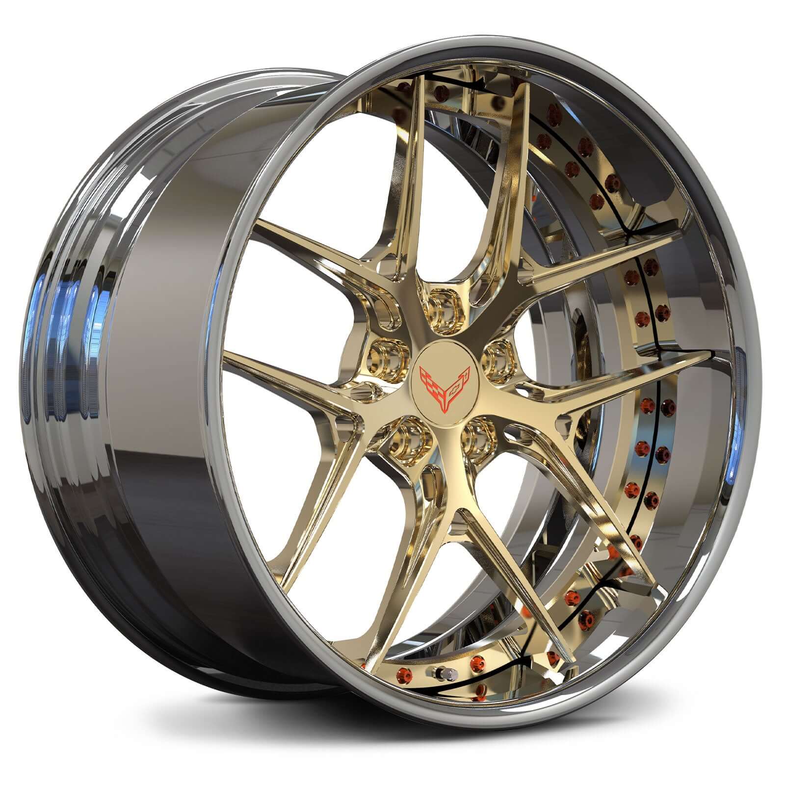 Chrome Custom Forged Corvette C8 Z06 Deep Dish Wheels Set, RVRN 2-Piece Rims Series RV-DR08D
