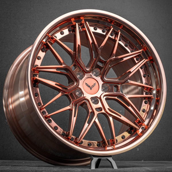 Corvette C7 ZR1 Custom Forged Wheels, Super concave with rose gold color style, custom built per order