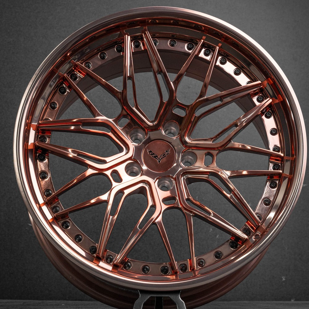 Corvette C7 ZR1 Custom Forged Wheels, Super concave with rose gold color style, custom built per order