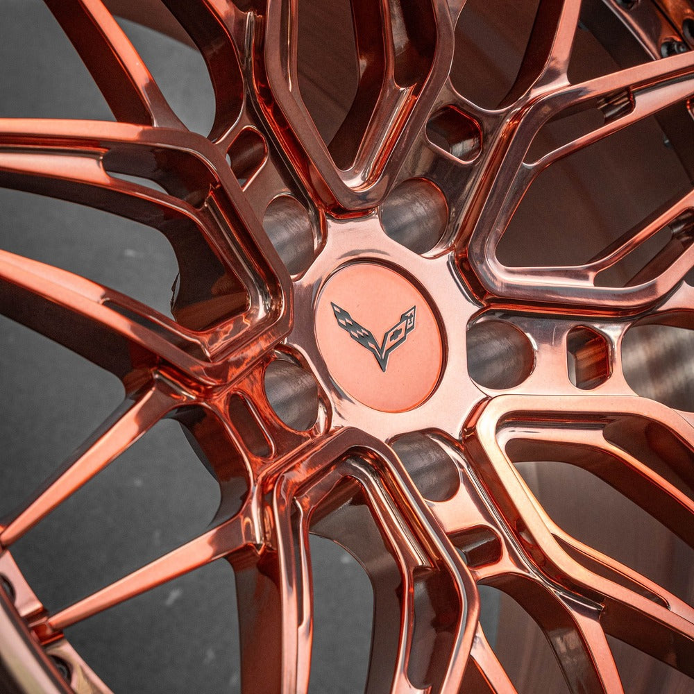 Corvette C7 ZR1 Custom Forged Wheels, Super concave with rose gold color style, custom built per order