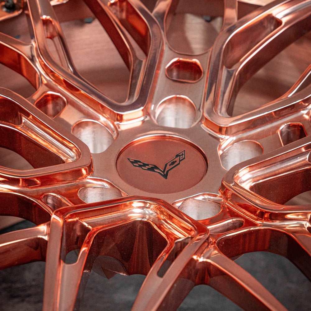 Corvette C7 ZR1 Custom Forged Wheels, Super concave with rose gold color style, custom built per order