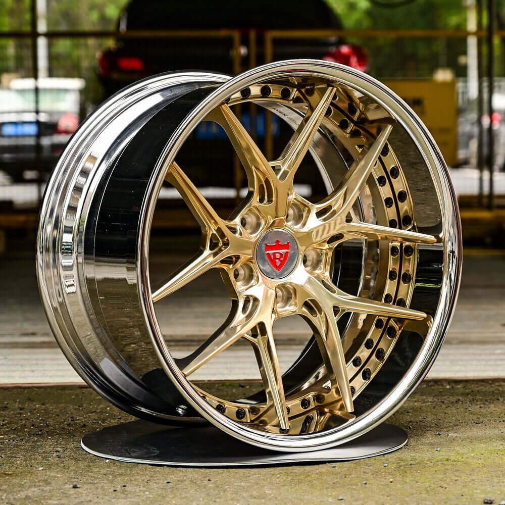 Custom Forged Deep Dish Corvette C8 Z06 Wheels in Gold and Black