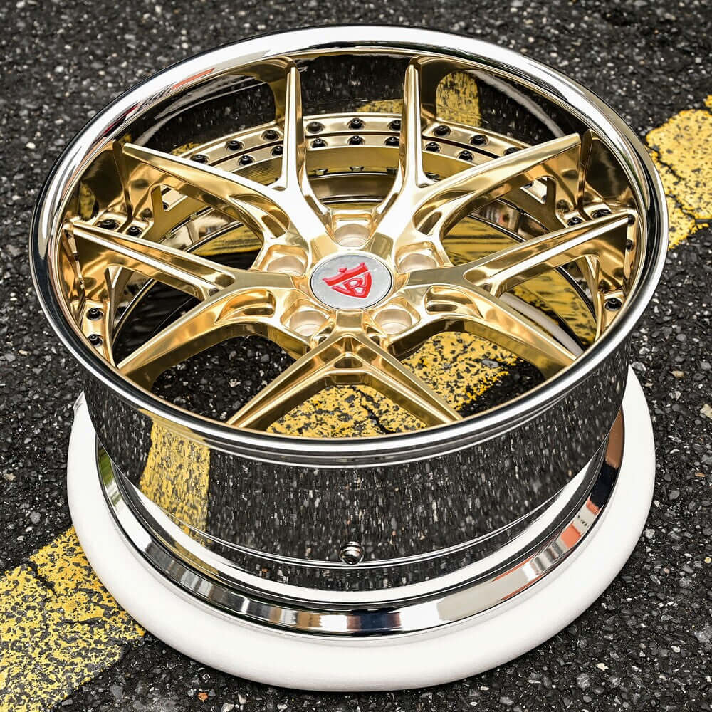 Gold and Chrome Custom Forged 2-Piece Corvette C8 Z06 Deep Dish Rims-RV-DR08D Series-RVRN Wheels