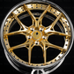 Corvette C8 Stingray custom wheels RV-DR08D 19x8.5 front and 20x11 rear, Polished Frozen Gold spokes with Chrome barrel, OEM brake clearance, flush fitment
