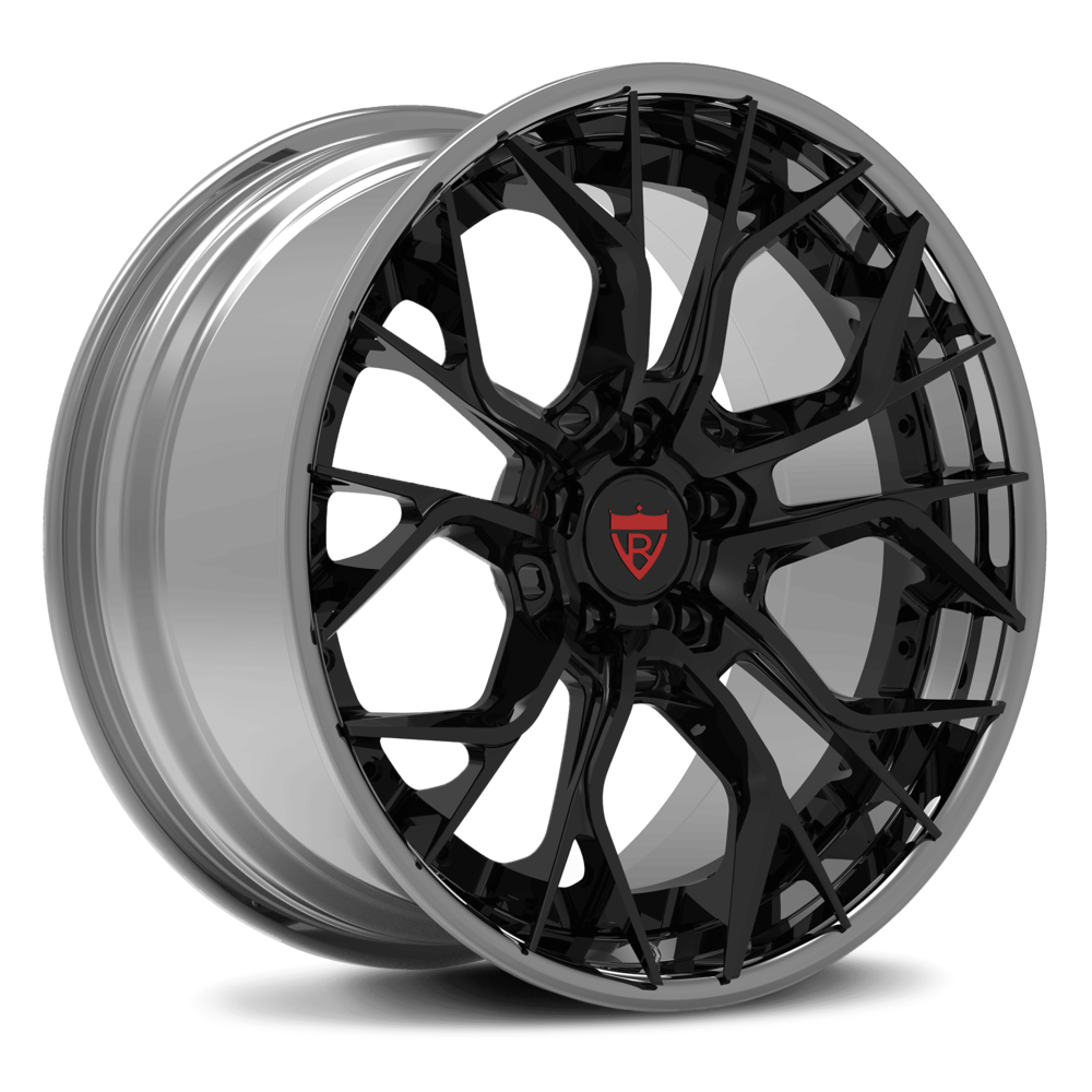 Corvette c7 z06 forged wheels with chrome and black, 19x10/20x12 OEM specs, RVRN custom forged 2-piece wheels series