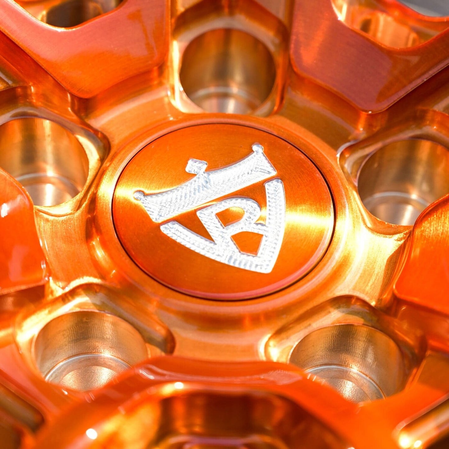 20x9 and 21x12 staggered forged wheel setup for Corvette C8 with chrome barrel and copper spoke finish.