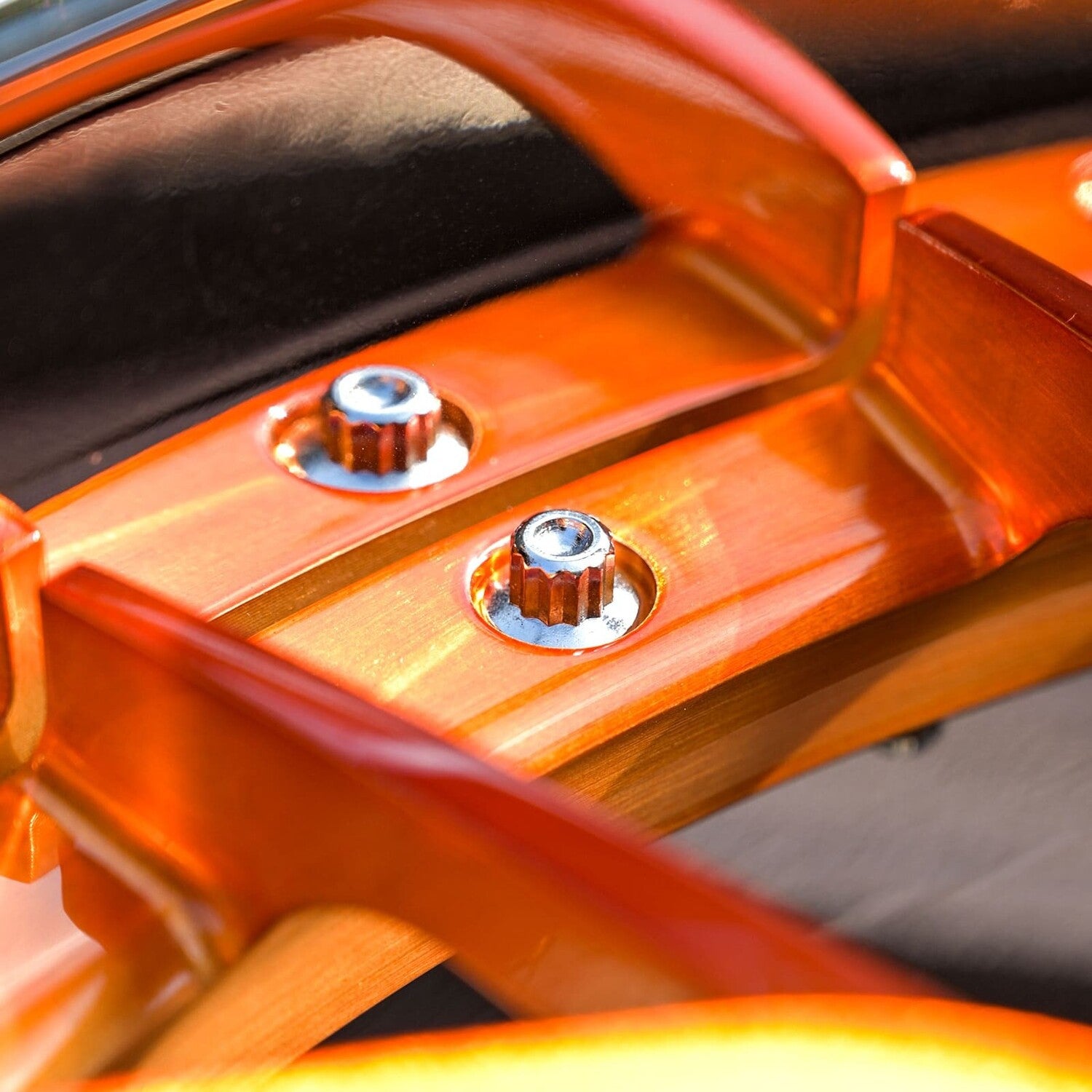 Close-up of transparent copper spokes and chrome step lip on RV-DR16 20x9/21x12 wheels for Corvette C8 Z51.