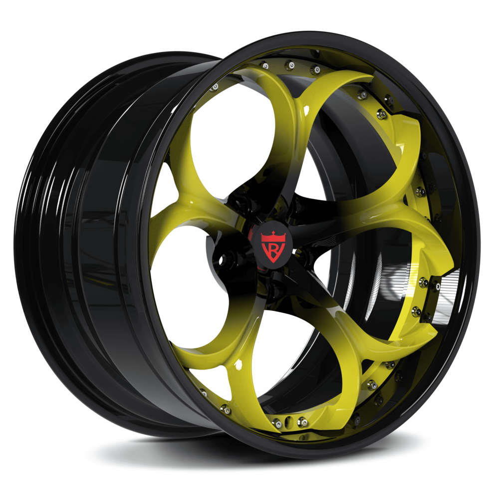 Yellow and black rims for Corvette C1-C8, custom forged 2-piece wheels series RV-DS016