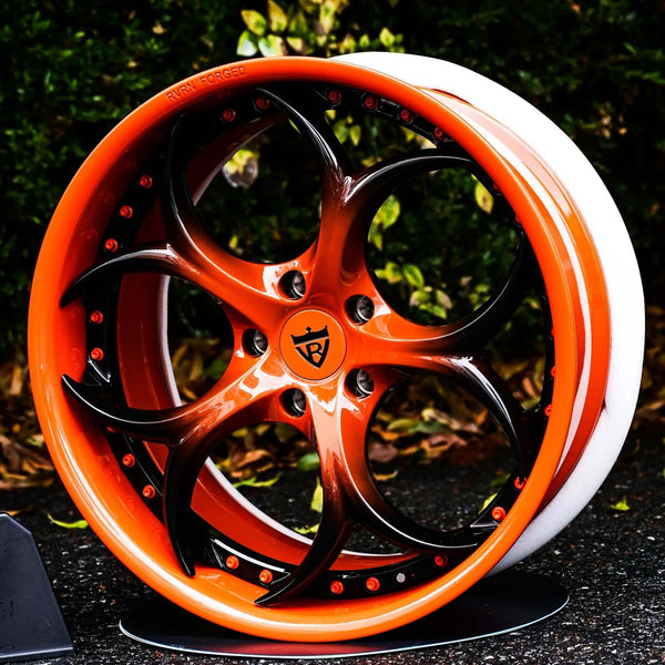 RV-DS016 | Custom Forged 2-Piece Corvette C8 Z51 Stingray Orange & Black Wheels with 19x8.5, 20x11 / 20x9, 21x12