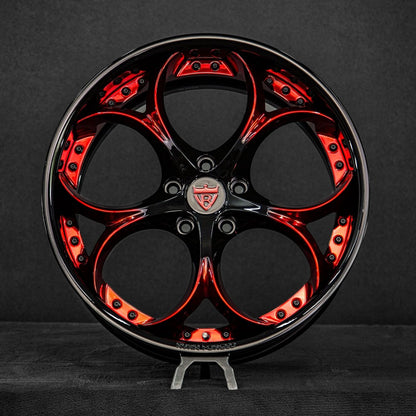 Custom Corvette C8 Z51 wheels in gloss black and red finish