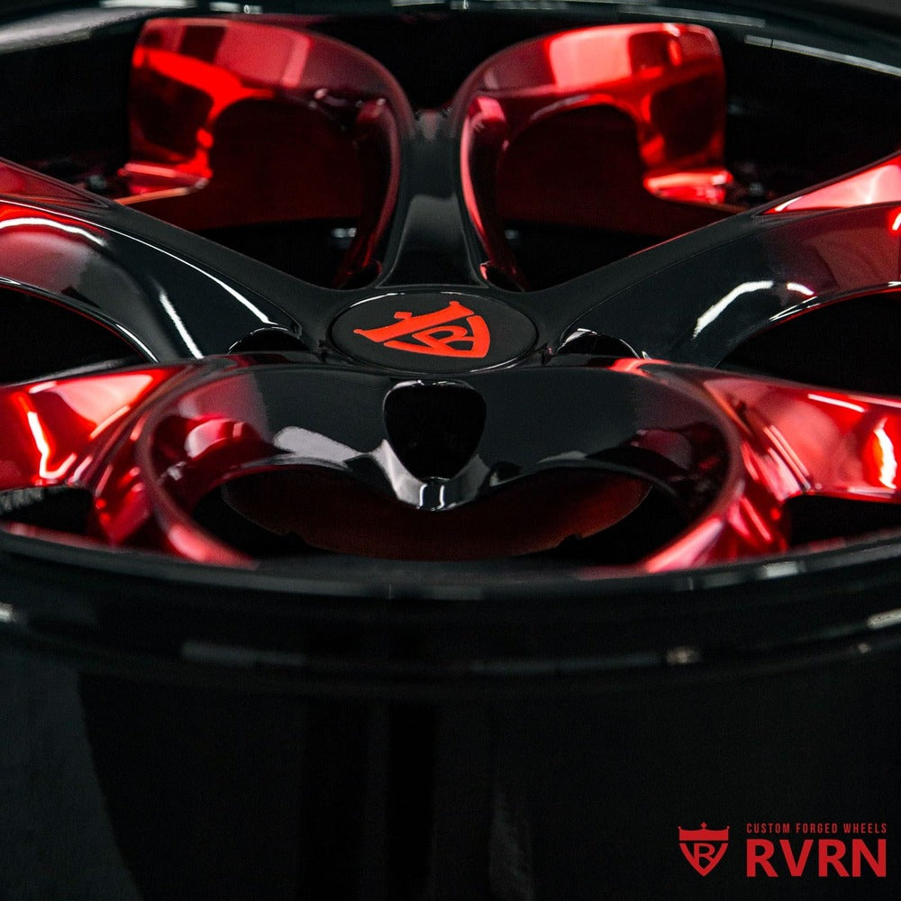 RV-DS016 red fade to black spoke wheels on Corvette C8