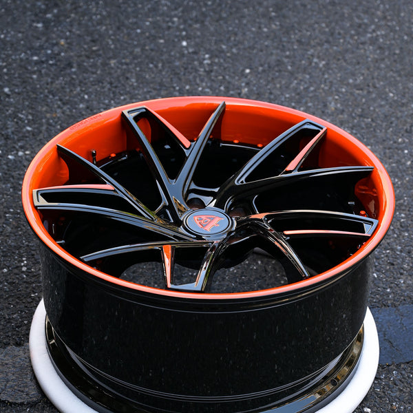 Super deep concave custom wheels with orange and black finish for 2020-2025 Corvette C8 Stingray Z51-OEM Setup