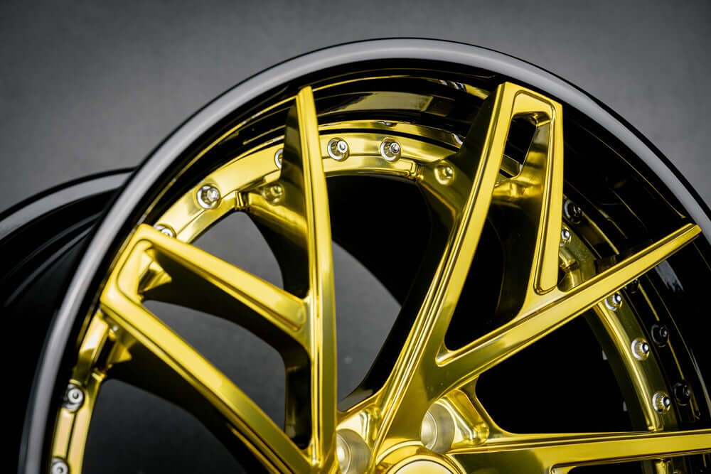 Corvette C8 concave wheels with gold face and black lip, design your own rims with rvrn wheels, super concave rims