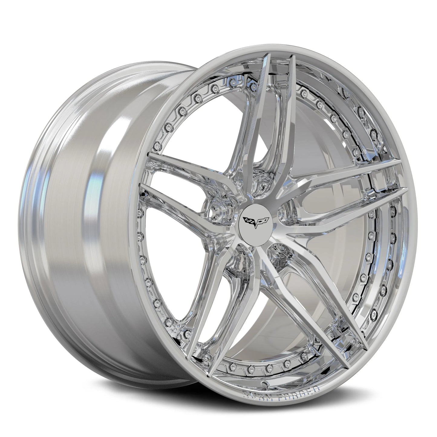 C6 Corvette 5-spoke forged wheels by RVRN Wheels, RV-DP03 custom forged 2-piece in polished aluminum finish, 19x10/20x12