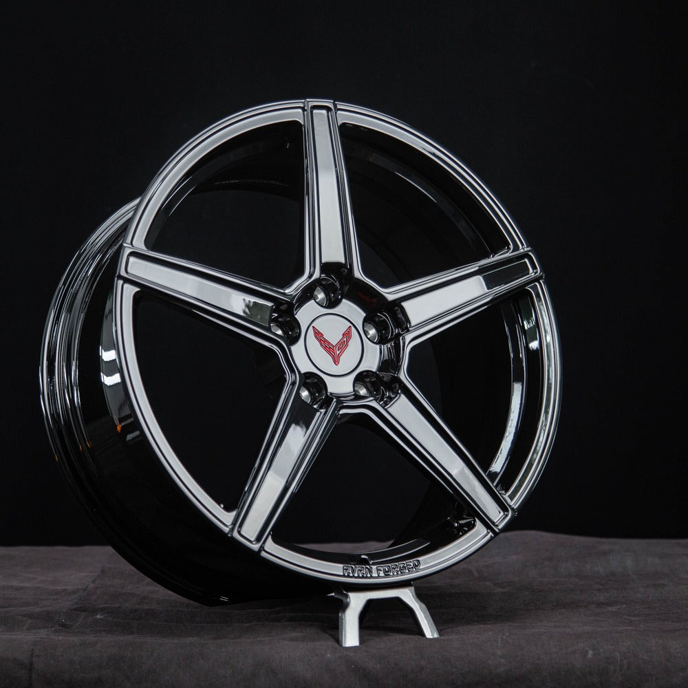 Corvette C8 custom 5 spoke black forged rims side profile