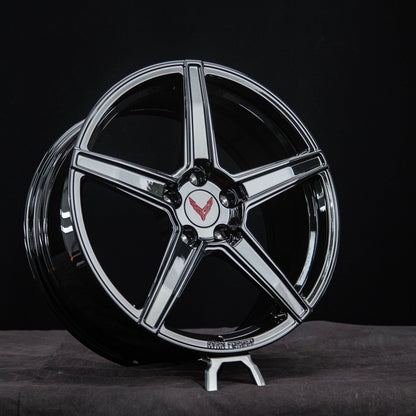 Corvette C8 custom 5 spoke black forged rims side profile