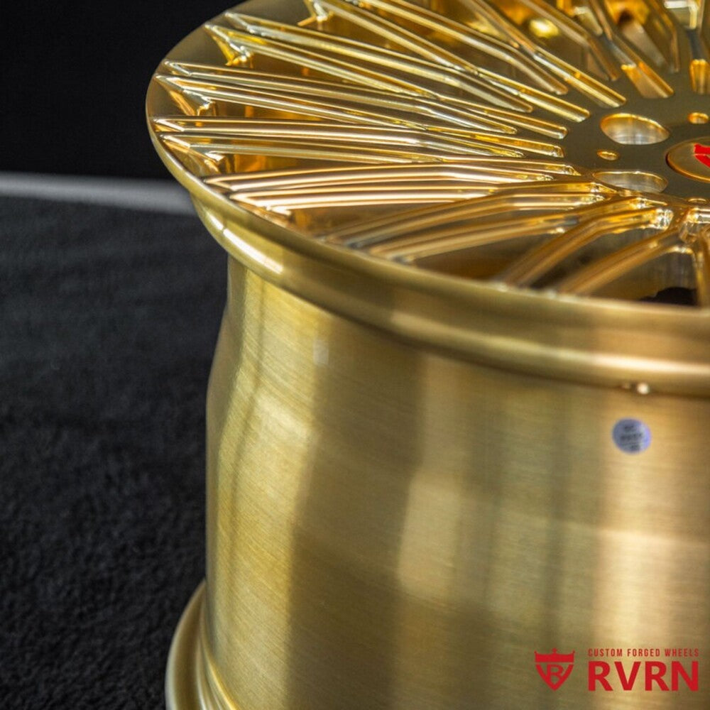 Polished frozen gold forged wheels for Corvette C8 close-up