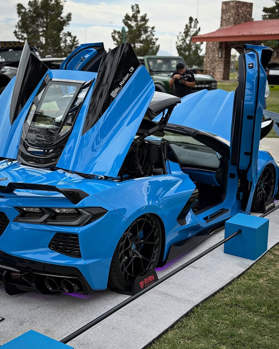 A rapid blue 2021 corvette c8 z51 sitting on a set of custom forged wheels, oem setup, carbon flash metallic finish-RVRN Wheels