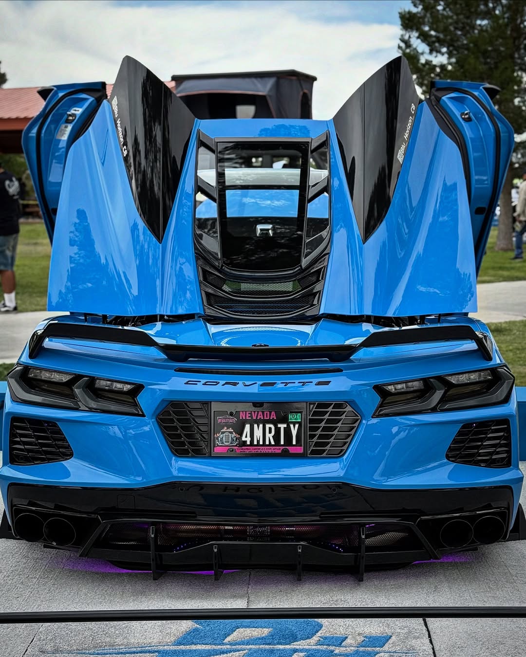 A rapid blue 2021 corvette c8 z51 sitting on a set of custom forged wheels, oem setup, carbon flash metallic finish-RVRN Wheels