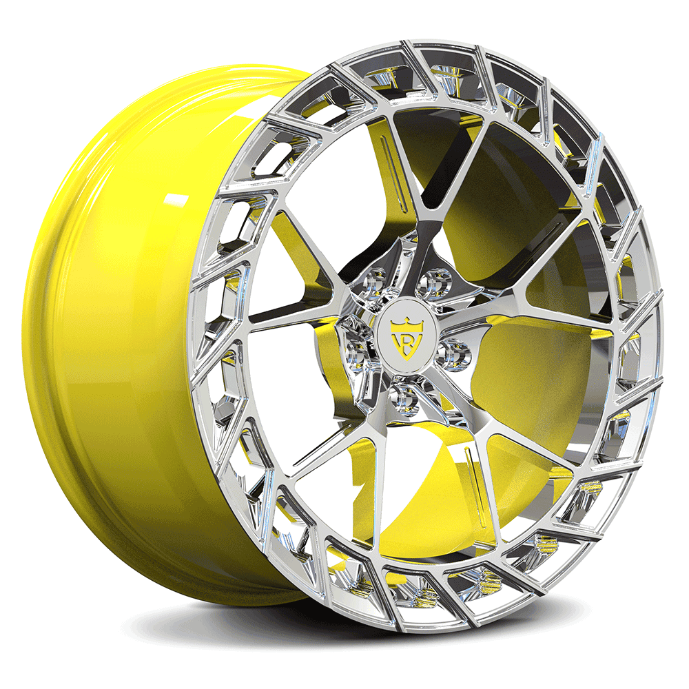 Corvette Accelerate Yellow and Polish concave forged monoblock wheels for Corvette C8 z51 with 20x9/21x12 setup, custom forged 1-piece rims