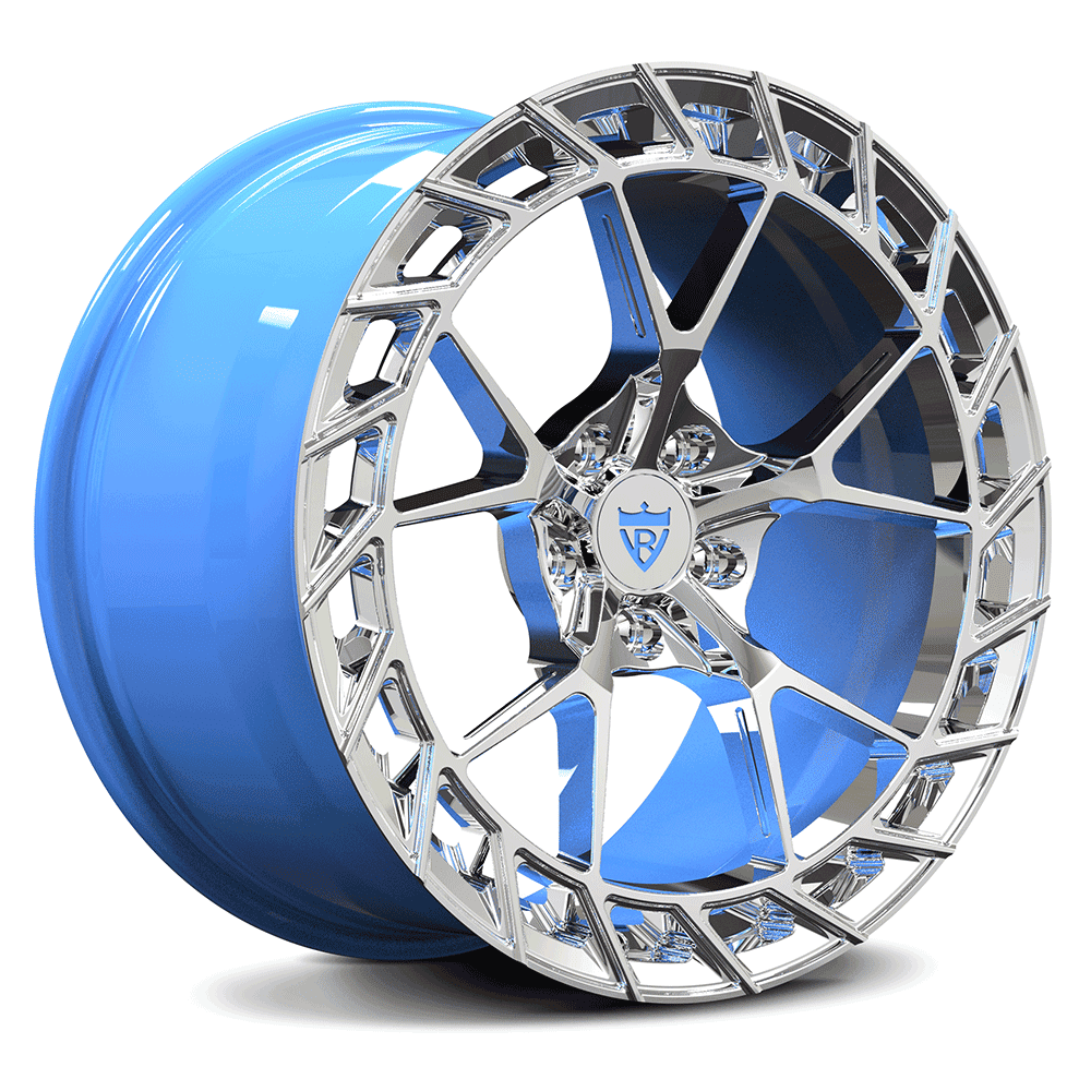 Polished and rapid blue concave forged monoblock wheels for Corvette C8 z51 with 20x9/21x12 setup, custom forged 1-piece rims