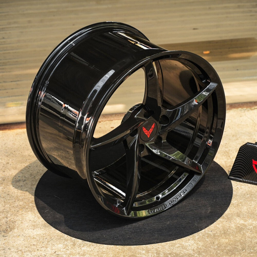 RV-MC35| Custom Forged 1-Piece Corvette C7 Z06 Wheels ｜ 5-Spoke, 19x10/20x12, Gloss Black