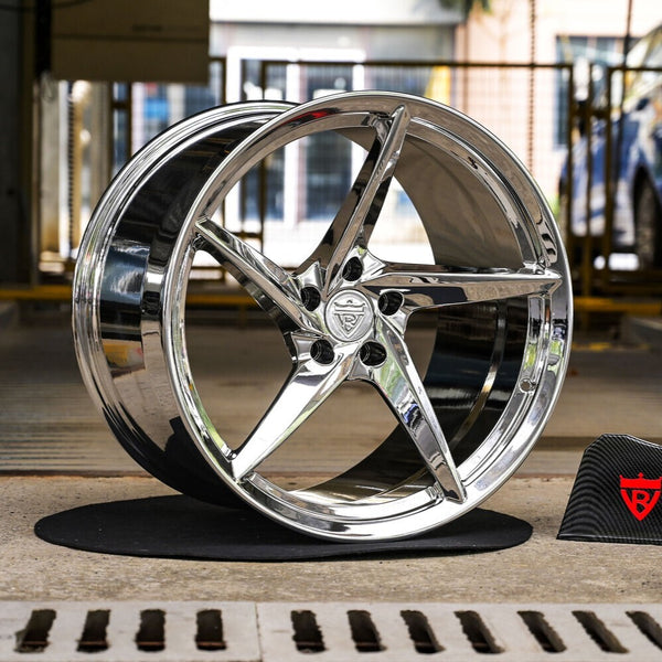 C8 Z06 custom wheels RV-MC35 chrome 5 spoke front angle