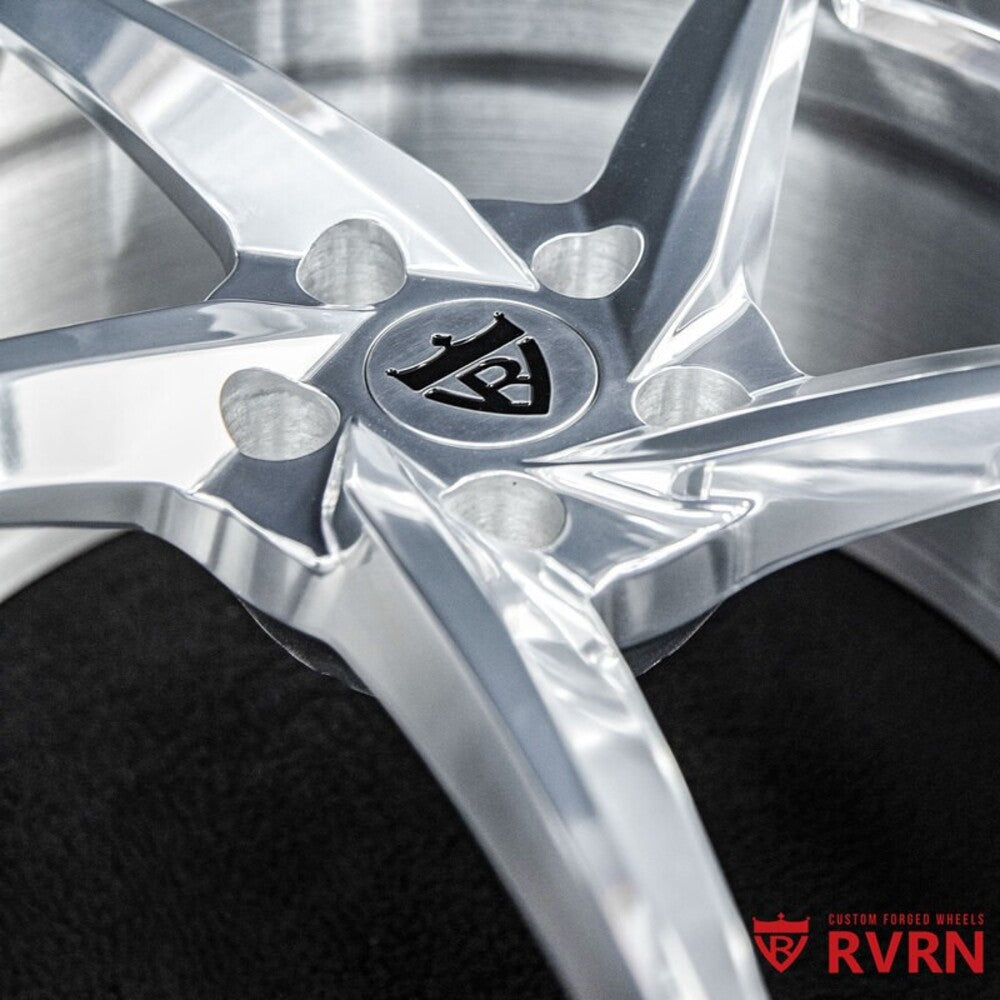 Close-up of RVRN custom forged monoblock wheels for 2025 Corvette Stingray