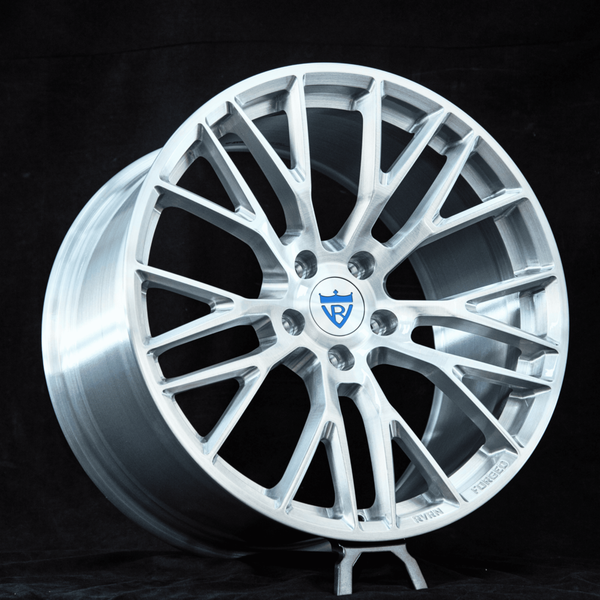 Brushed aluminum Corvette C8 MC65 wheel front view – forged performance rim