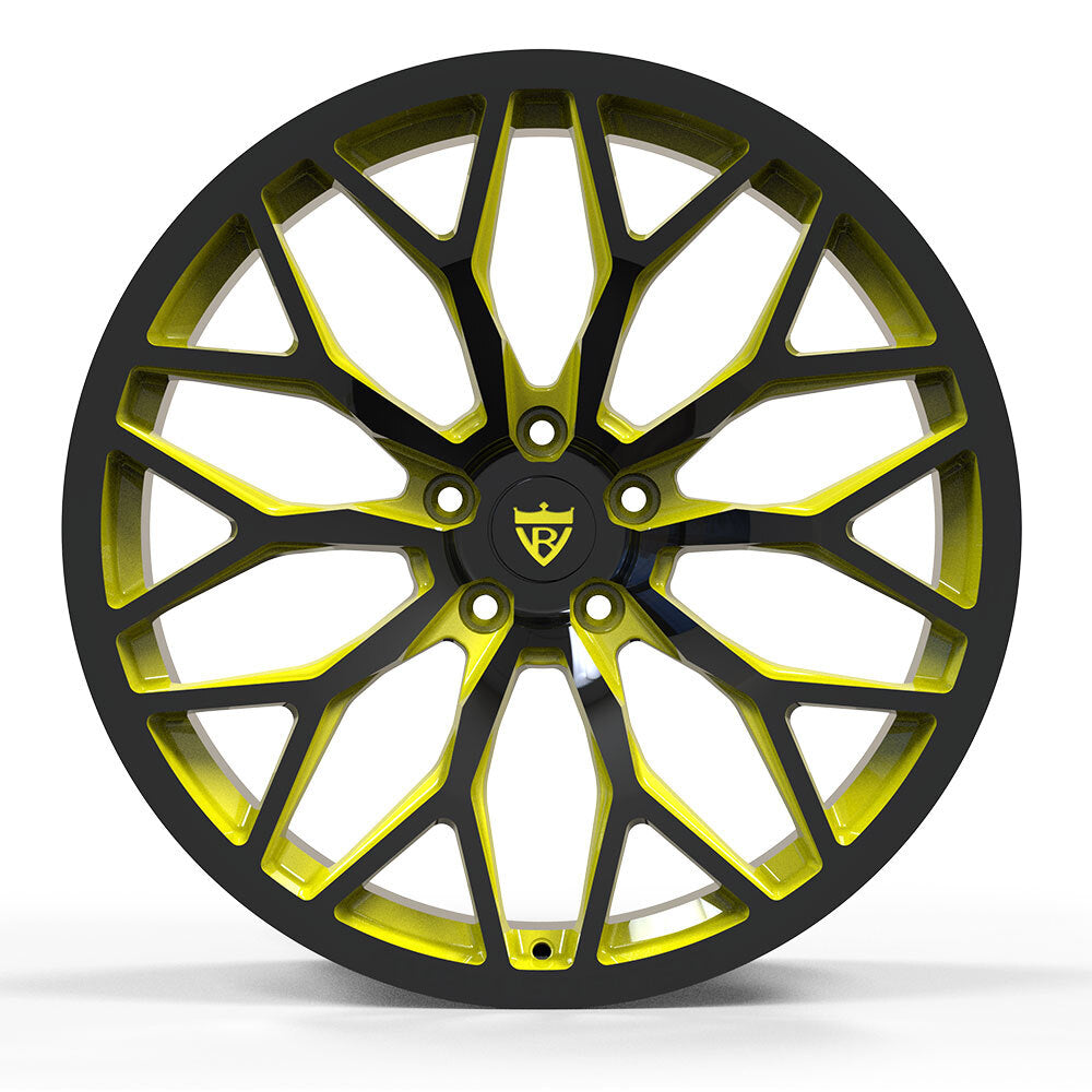 Two-tone black and yellow forged wheels for Corvette C8 Stingray