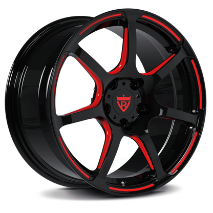 Corvette C8 custom performance rims with black and red color combo. RVRN Custom Forged Monoblock RV-MH092 Series for your Corvette C1-C8, custom made per order