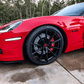 A torch red Corvette C7 Z06 on a set of RVRN custom forged super concave rims RV-MJ02 Series with gloss black finish, 19x10/20x12 setup 