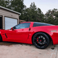 A torch red Corvette C7 Z06 on a set of RVRN custom forged super concave rims RV-MJ02 Series with gloss black finish, 19x10/20x12 setup 
