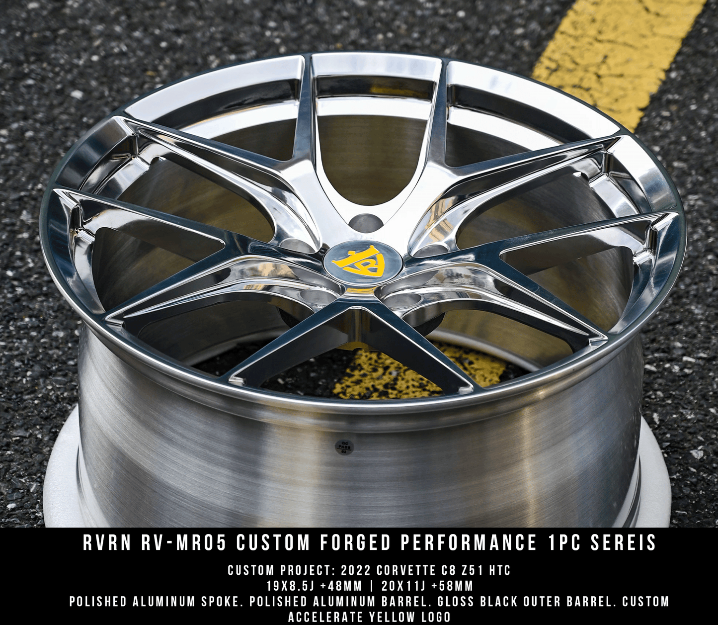 Chrome rims for Corvette C8 Z51 with 19x8.5/20x9 size or 20x9/21x12 size, RVRN custom forged monoblock performance concave wheels series RV-MR05