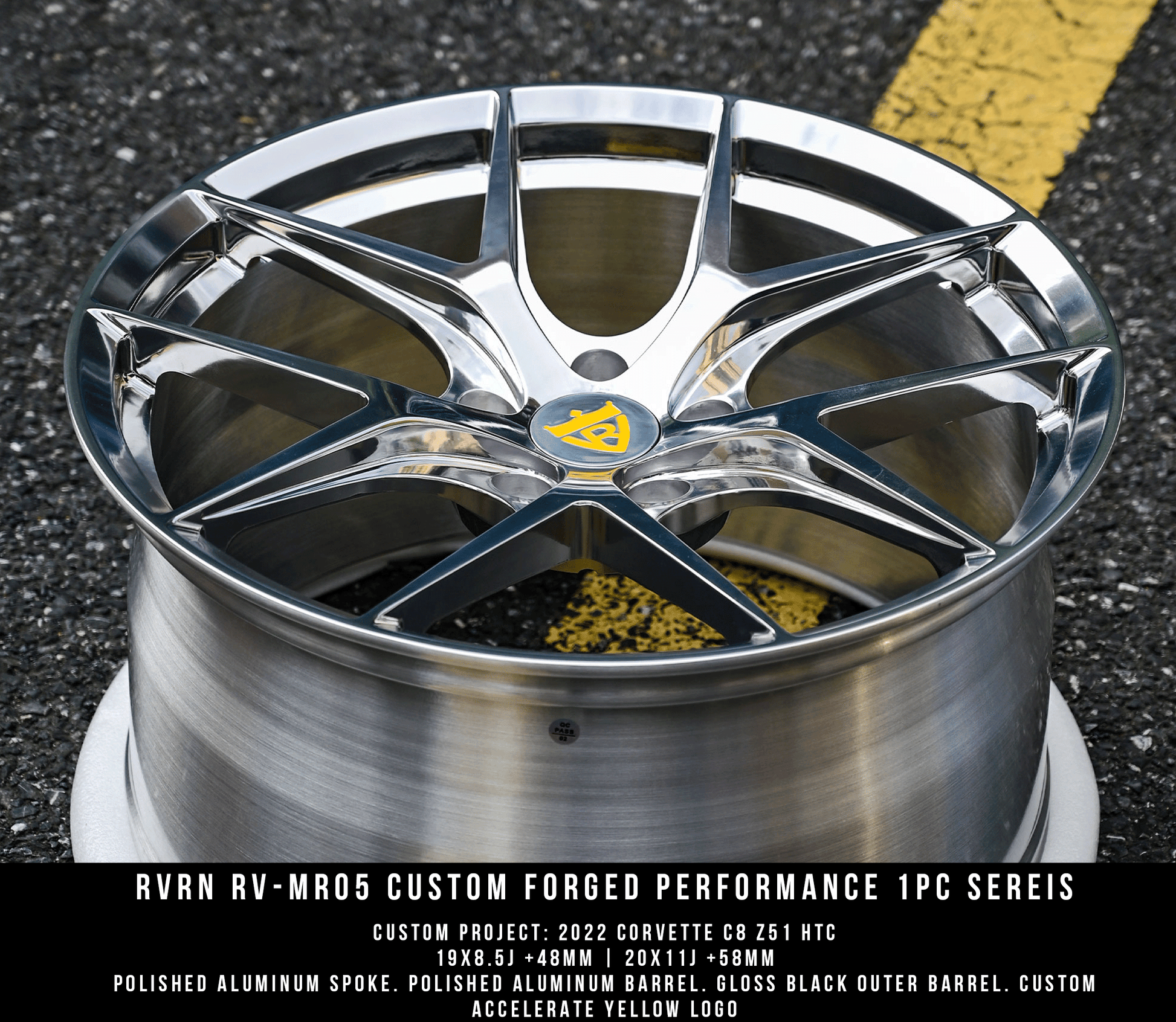 Chrome rims for Corvette C8 Z51 with 19x8.5/20x9 size or 20x9/21x12 size, RVRN custom forged monoblock performance concave wheels series RV-MR05