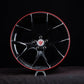 Front view of RV-MR05 Corvette C8 Rims in gloss black and RVRN red
