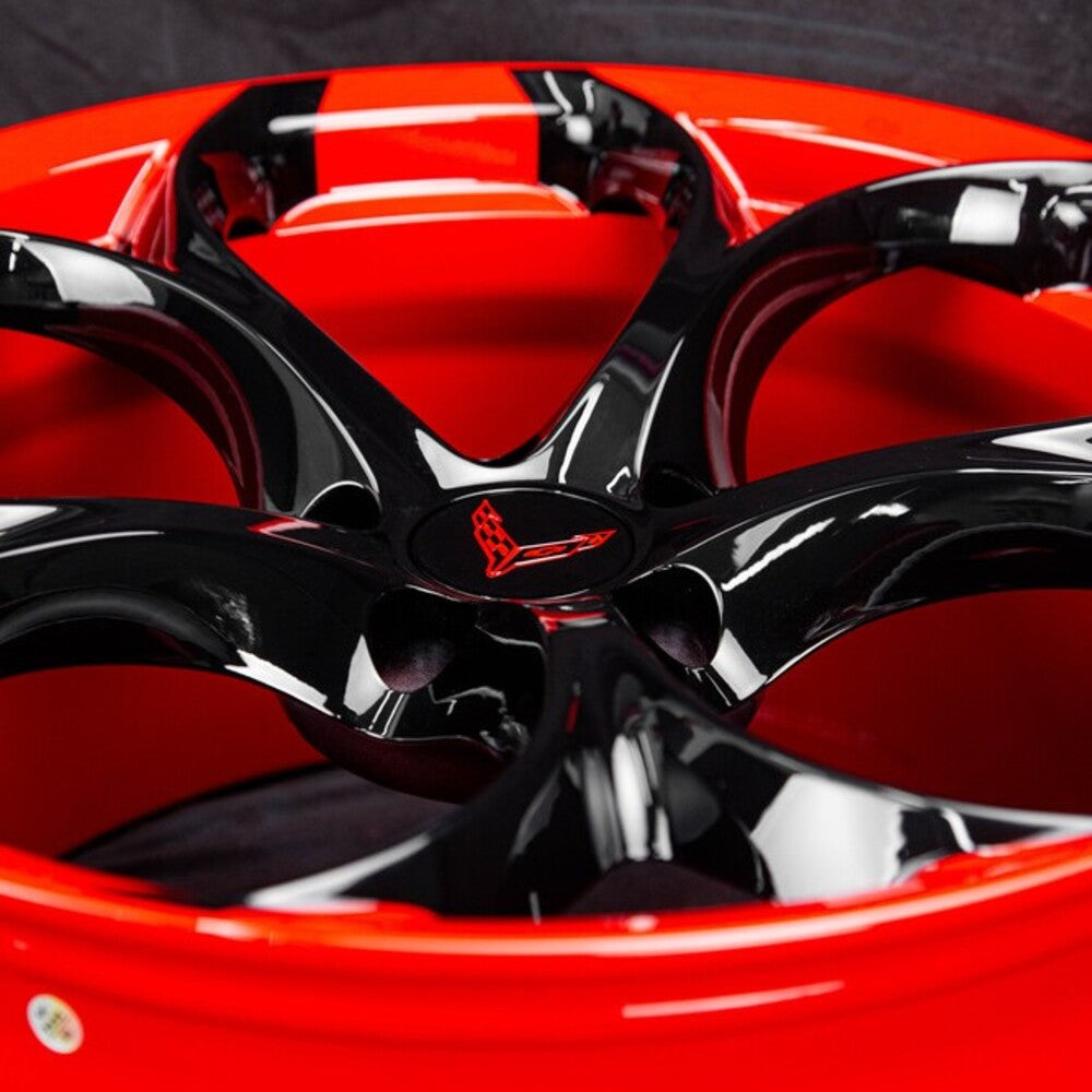 Gloss black spoke and RVRN red barrel on RV-MS016 two-piece forged wheels