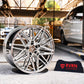 Custom forged chrome Corvette C8 wheels showcased on display, highlighting performance and style for car enthusiasts.