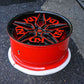 	Close-up of RB-01 forged wheel spokes in black and red