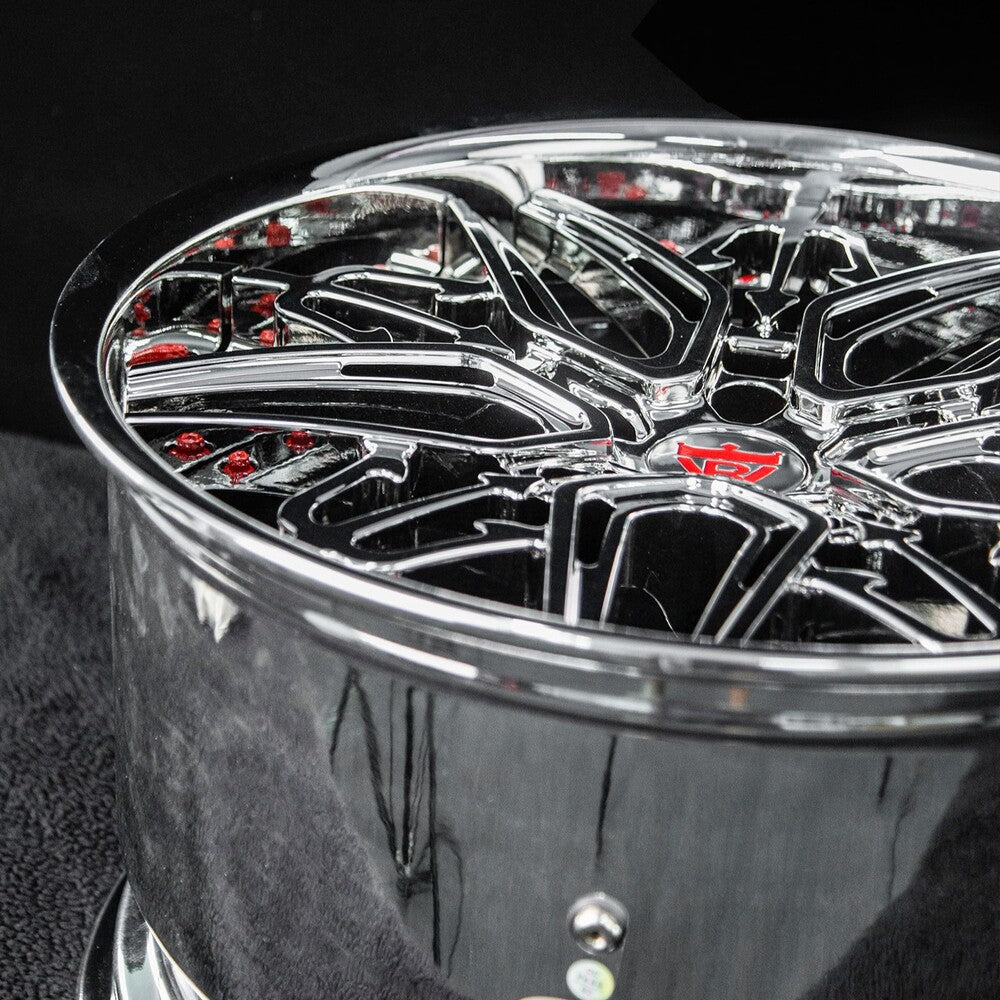 Corvette C7 forged chrome wheels RM-01 close view