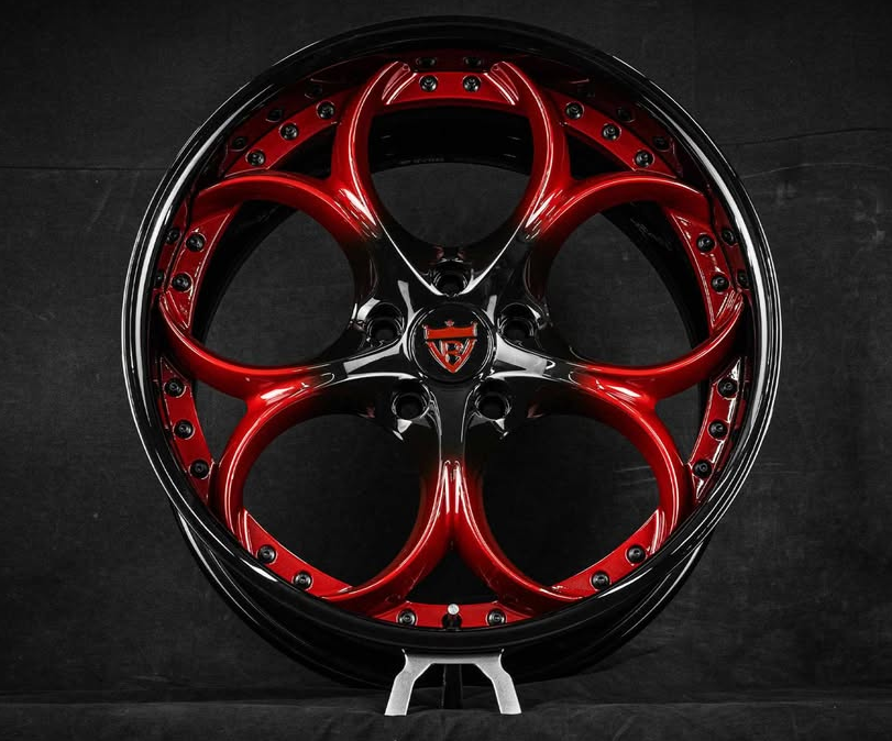 Red and black rims for Corvette C7 Z06, custom forged 2-piece wheels series RVRN RV-DS016