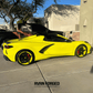 A Accelerated Yellow Corvette C8 Stingray on a set of RVRN yellow & black custom forged concave rims RV-MR02 with  19x8.5, 20x11 setup. 