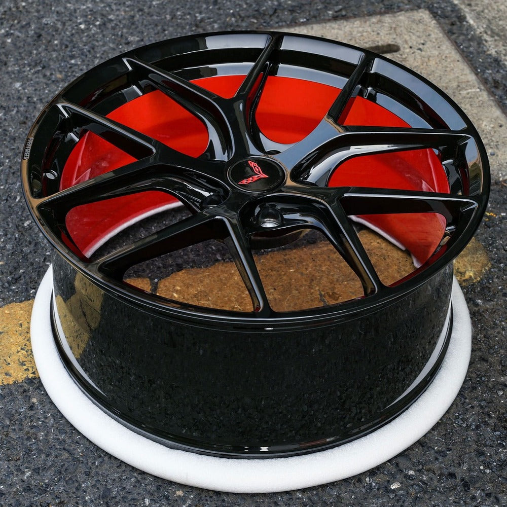 2014-2019 Corvette C7 Stingray Z51 with RV-MR05 Y-spoke concave performance forged 1-piece wheels, Gloss Black spoke with RVRN Red inner barrel, 20x9.5/21x11 by RVRN Wheels