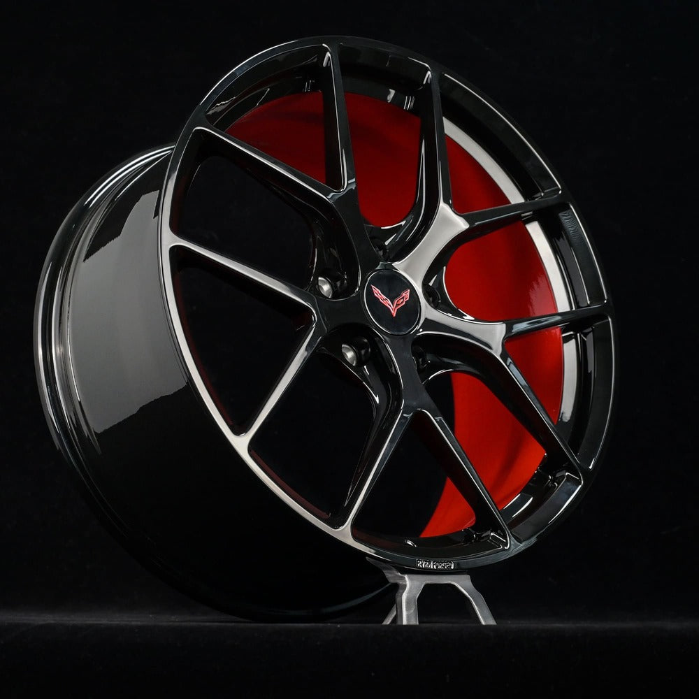 Red and black rims for 2014-2019 Corvette C7 Z51 Stingray-RVRN Custom Forged Monoblock Performance Wheels Series RV-MR05 