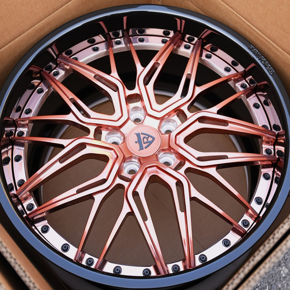 Corvette c7 z06 deep dish wheels, custom forged rose gold with black rims in 19x10/20x12 setup-RVRN custom forged 2-piece wheels series