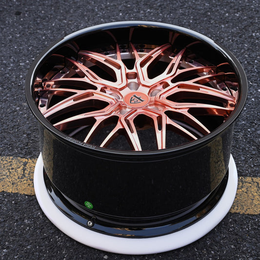 Deep dish rose gold rims for a Corvette C7 Z06 with OEM Specs, custom forged 2-piece wheels RV-T081 Series