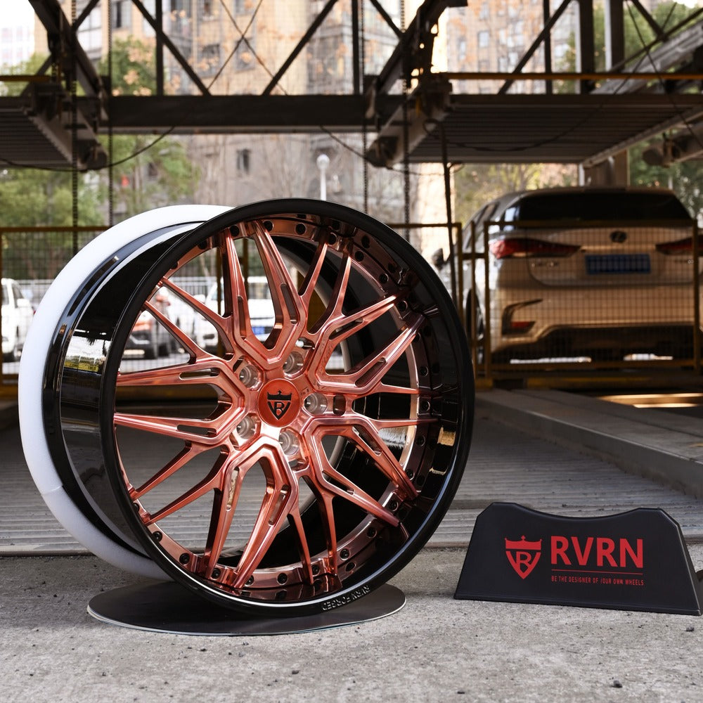 Corvette c7 z06 deep dish wheels, custom forged rose gold with black rims in 19x10/20x12 setup-RVRN custom forged 2-piece wheels series