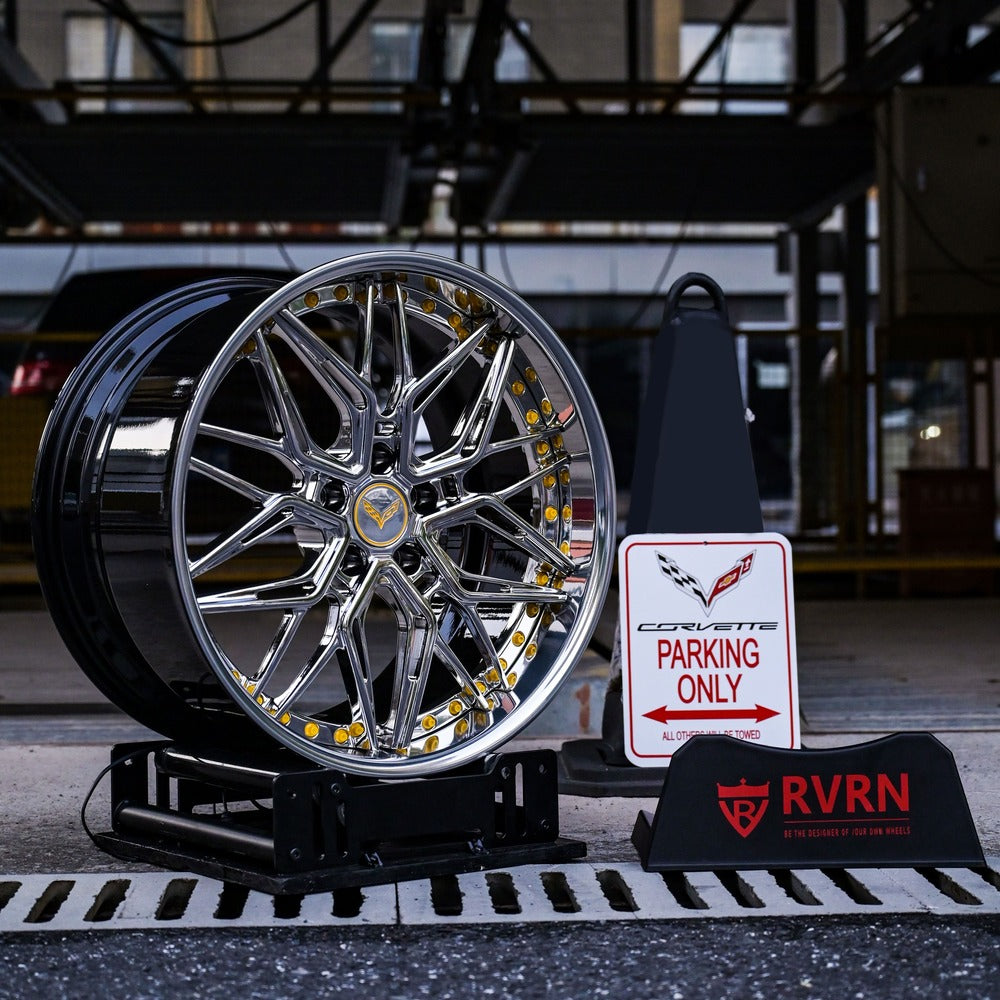 Chrome wheels for 2015-2019 Corvette C7 Z06 in 19x10/20x12 setup-RVRN custom forged 2-piece deep dish rims for your vette. RV-T081