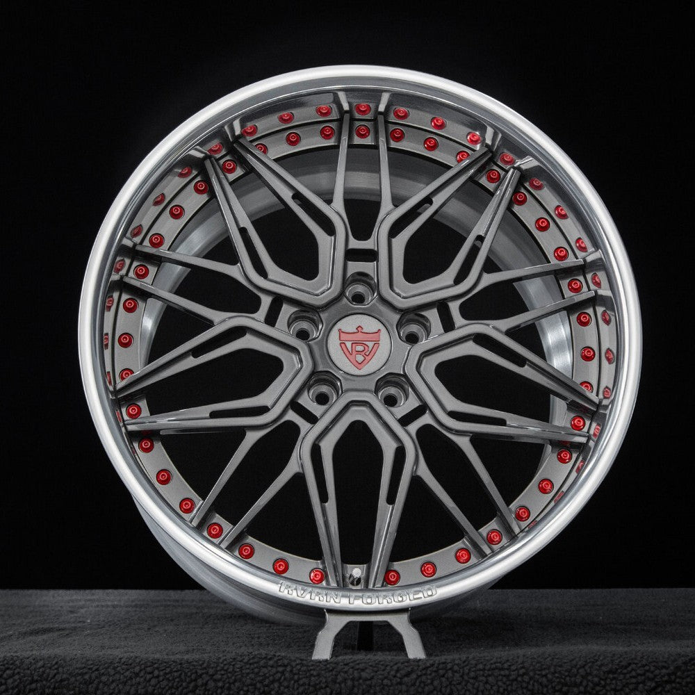 C7 aftermarket wheels RV-T081 polished aluminum barrel with gunmetal spokes