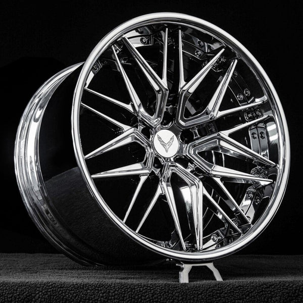 Corvette C8 Z06 custom chrome wheels RV-T081 front angle view